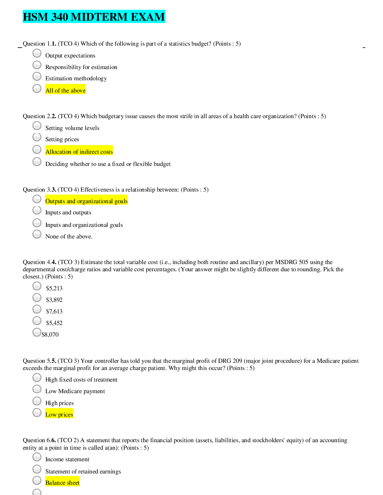 Preview image of HSM 340 MIDTERM EXAM QUESTIONS AND ANSWERS(TOP SOLUTION)/RATED A+ document